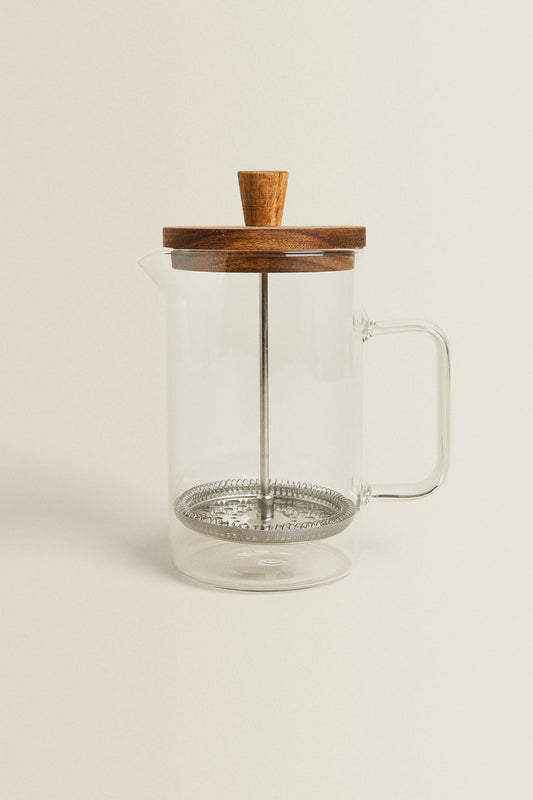 Coffee maker, French press, wooden lid