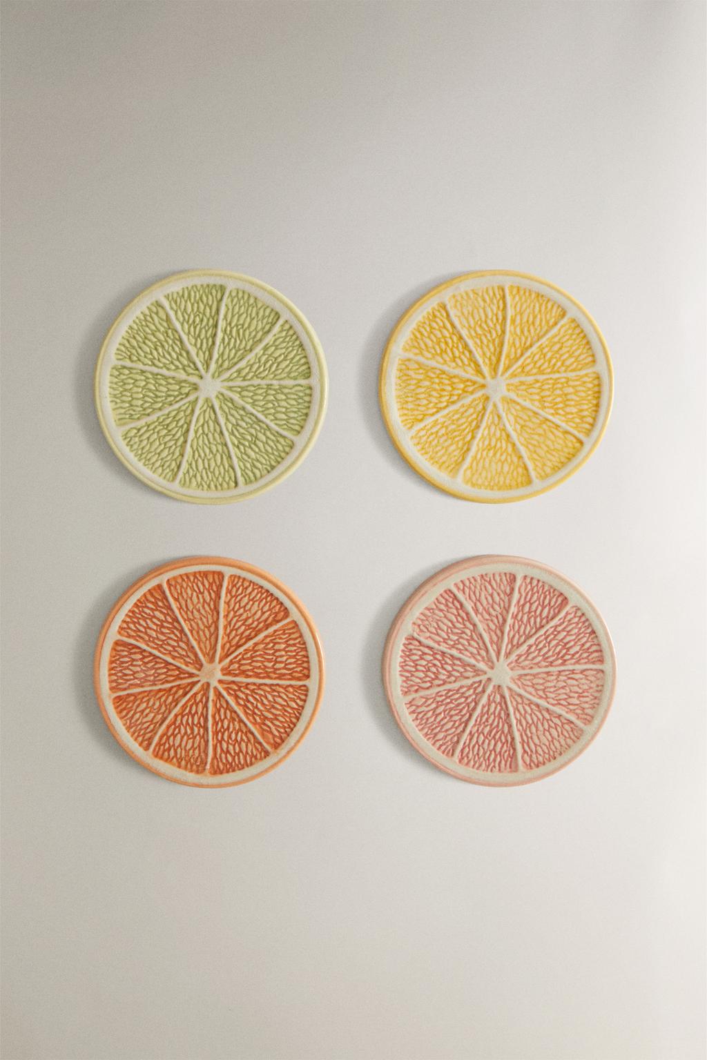 Coaster, fruit-shape, stoneware, pack 4