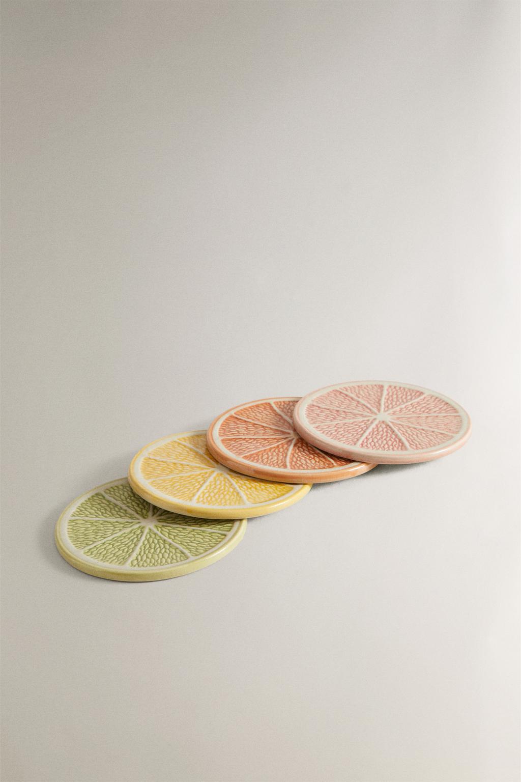 Coaster, fruit-shape, stoneware, pack 4