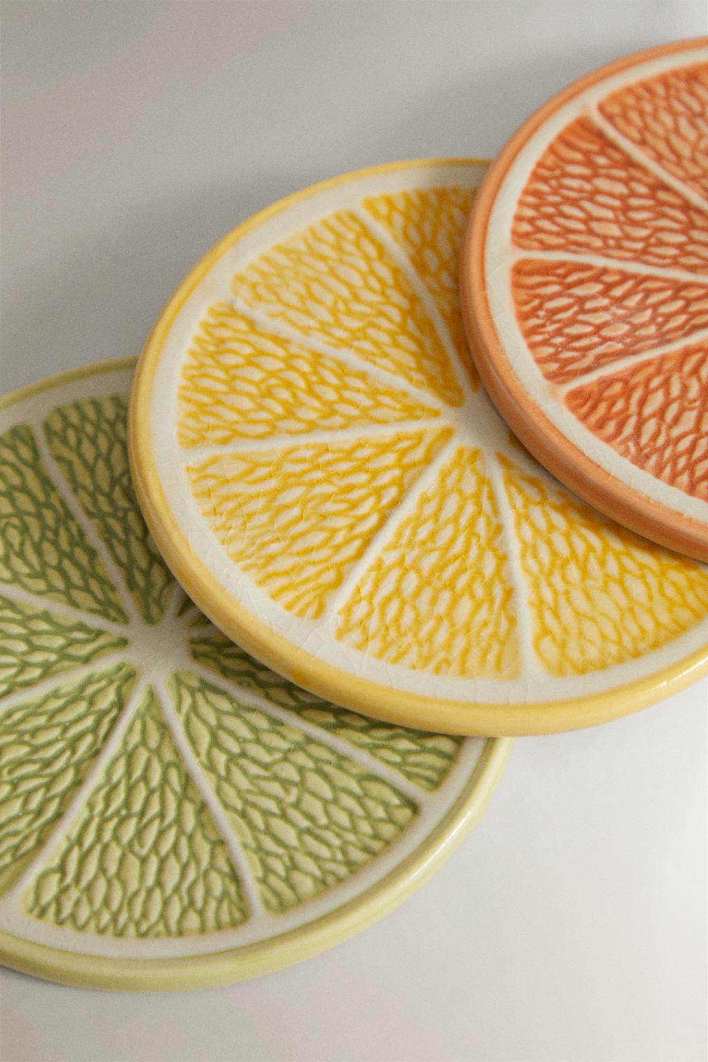 Coaster, fruit-shape, stoneware, pack 4